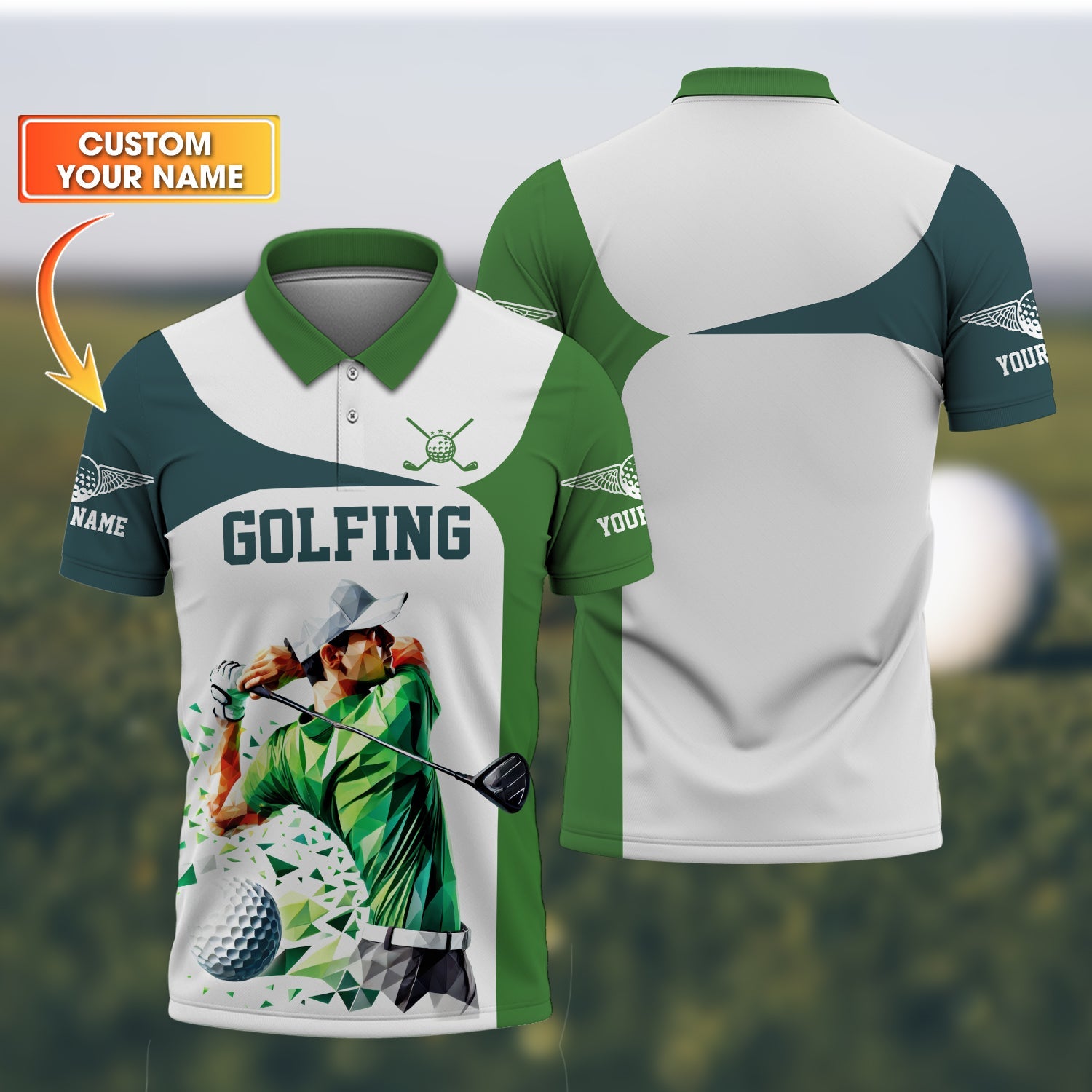Low-Poly Golf Man, Custom Golfing Men's Golf Polo Shirt, Golf Apparel, Mens Golf Gift