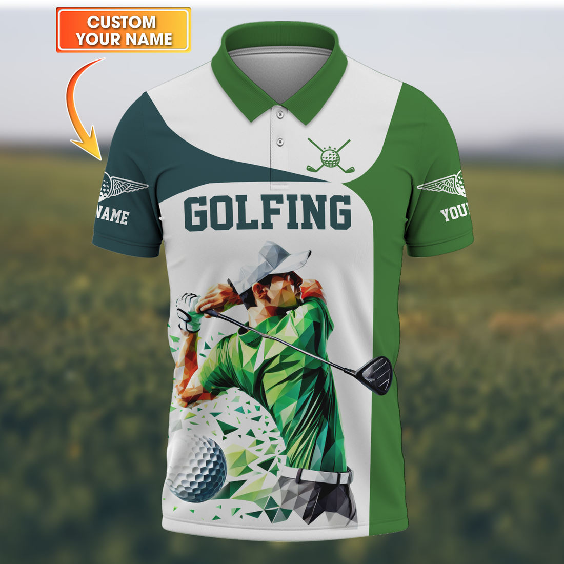 Low-Poly Golf Man, Custom Golfing Men's Golf Polo Shirt, Golf Apparel, Mens Golf Gift