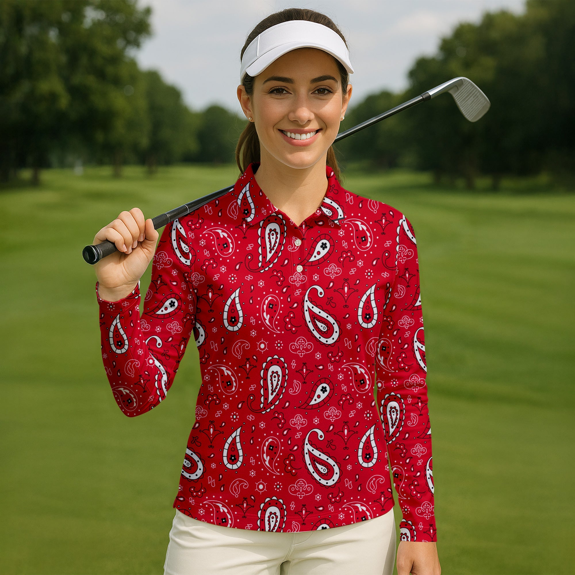 Paisley Bandana Womens Golf Polo Shirt, Custom Ladies Golf Shirt