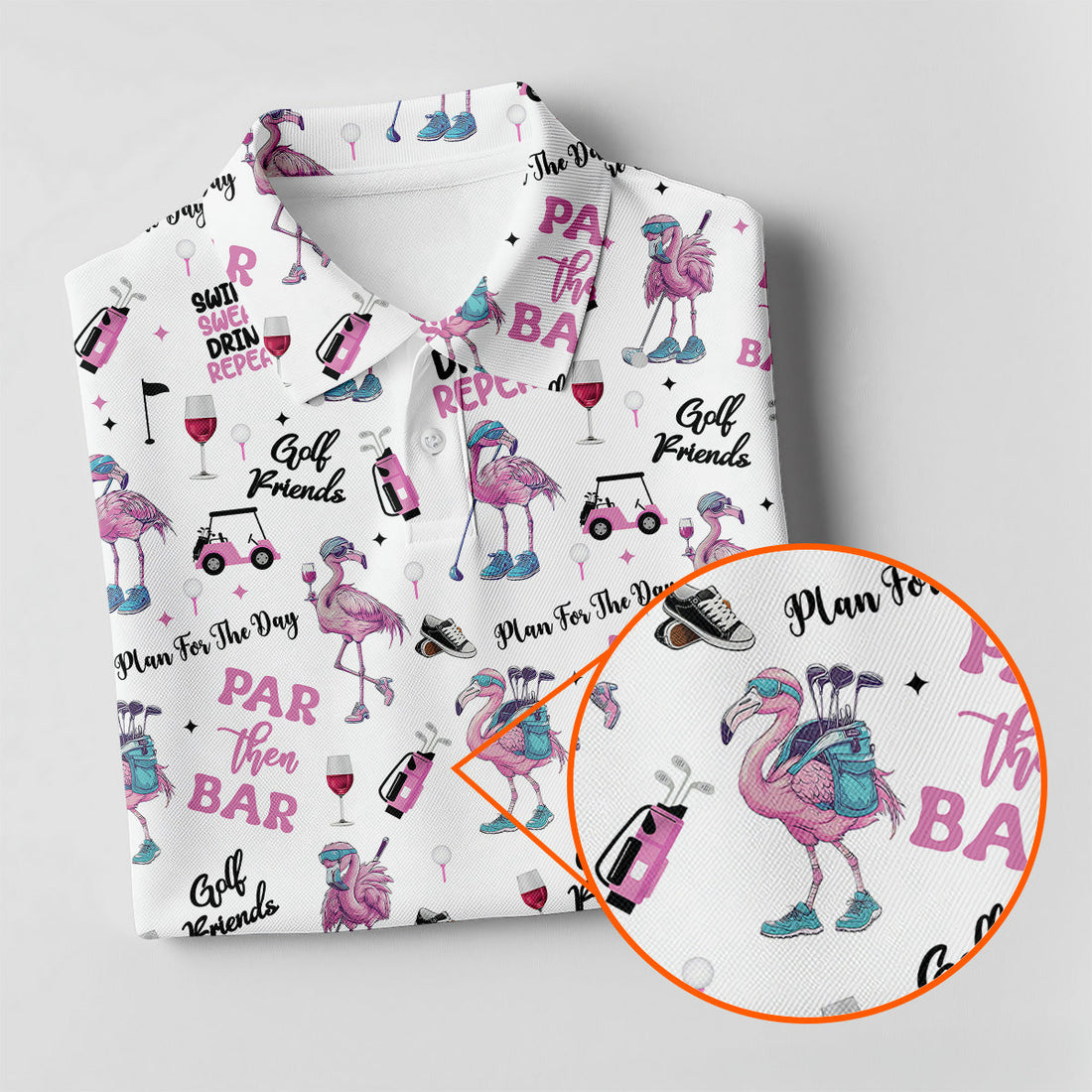 Par Then Bar Flamingo Funny Men Polo Shirt, Fun Golf Polos For Men, Golf Shirts, Dad Golf Gift