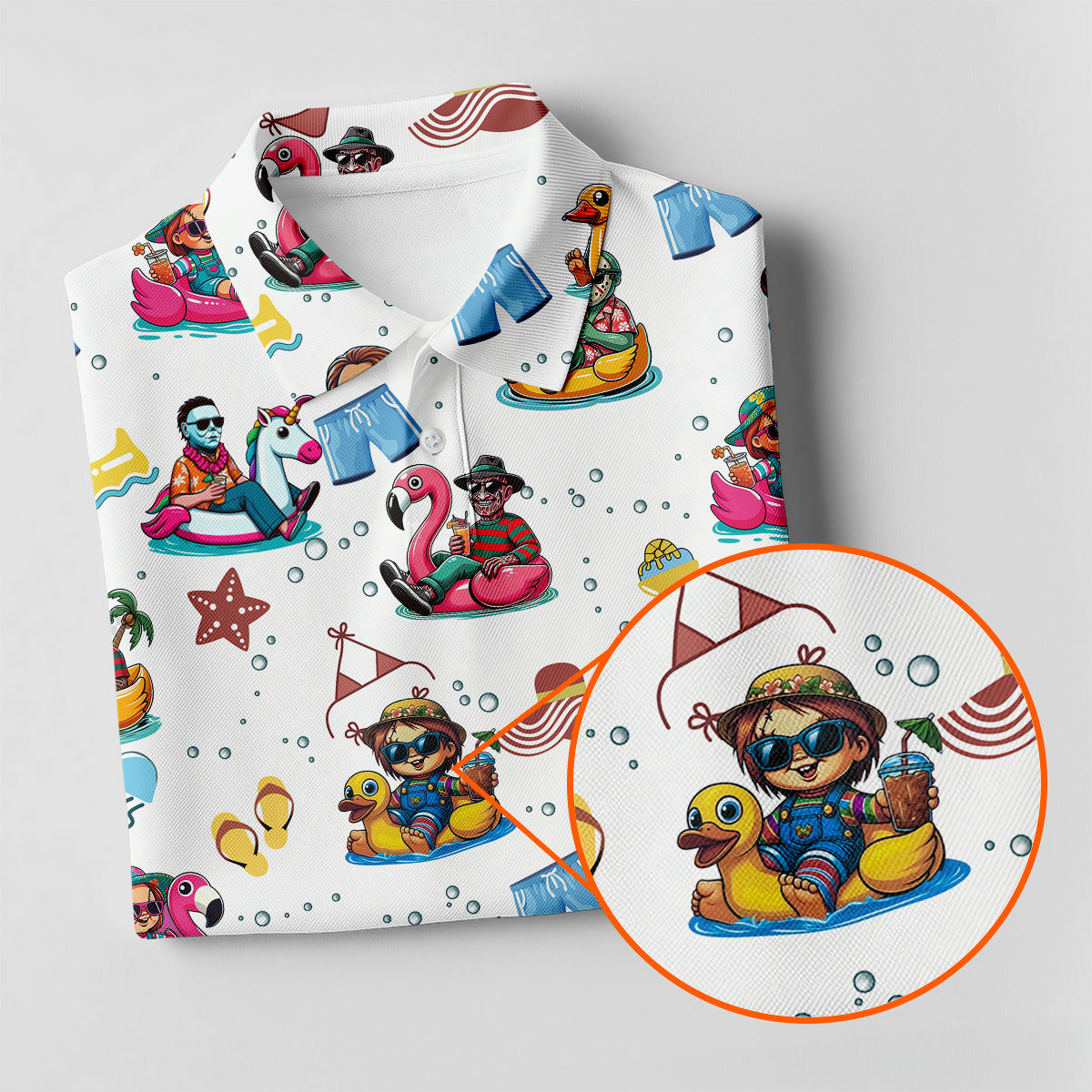 Funny Horror Character Pool Party Hawaiian Shirt, Halloween Movie Shirt, Horror Movie Shirt, Funny Hawaiian Shirt