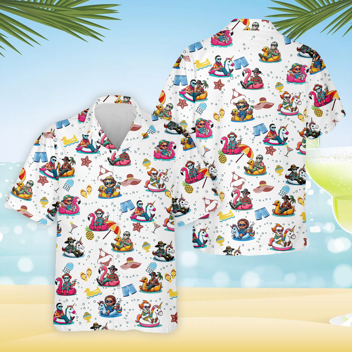 Funny Horror Character Pool Party Hawaiian Shirt, Halloween Movie Shirt, Horror Movie Shirt, Funny Hawaiian Shirt