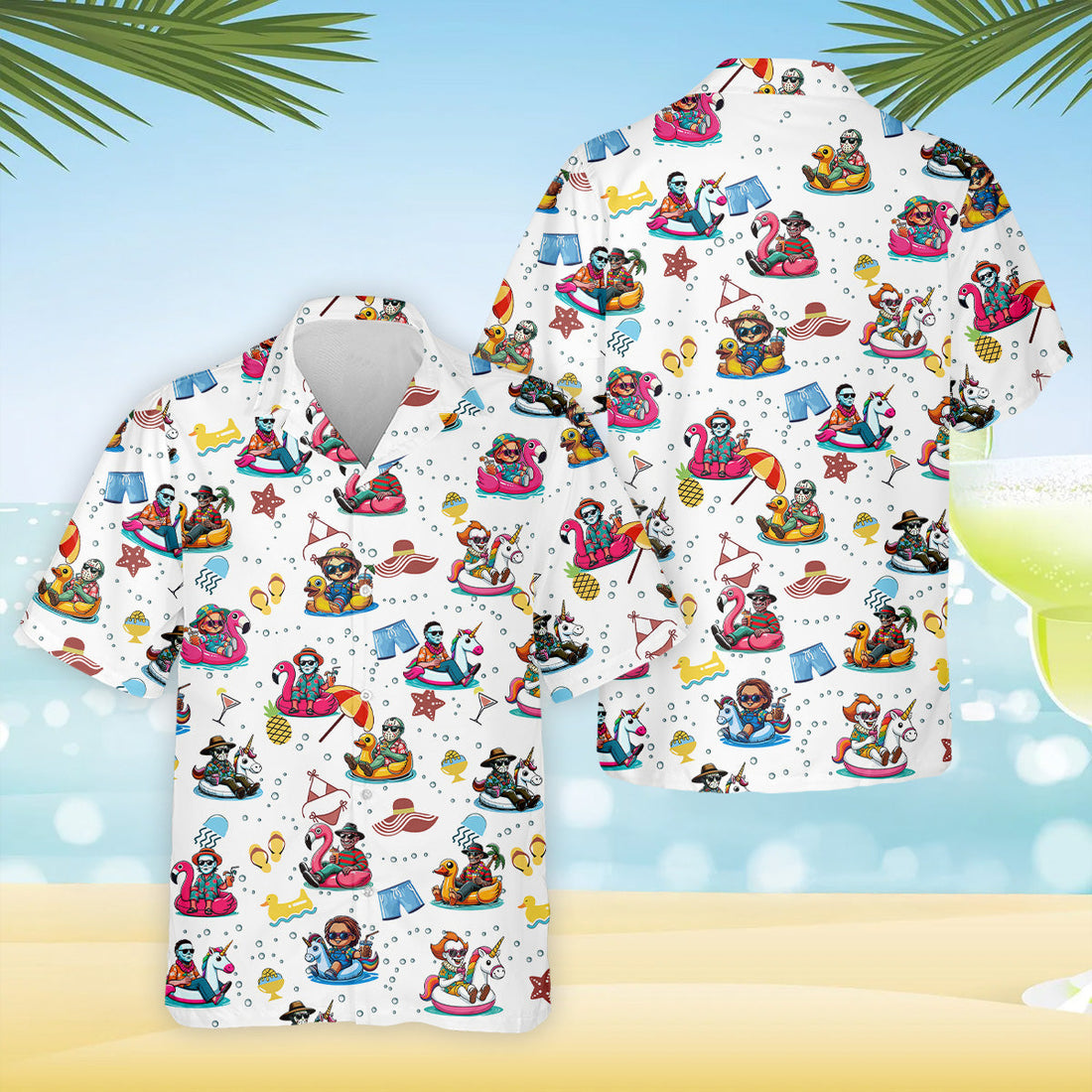 Funny Horror Character Pool Party Hawaiian Shirt, Halloween Movie Shirt, Horror Movie Shirt, Funny Hawaiian Shirt