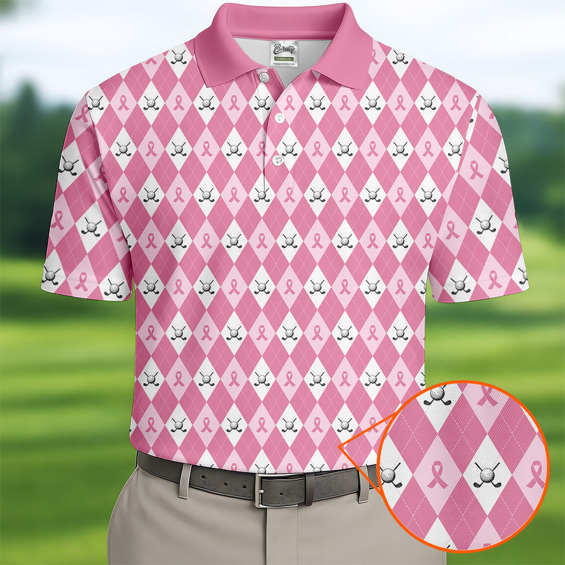 Breast Cancer Golf Shirt, Pink Golf Shirt Men, Pink Argyle Golf Shirt, Breast Cancer Awareness Shirts