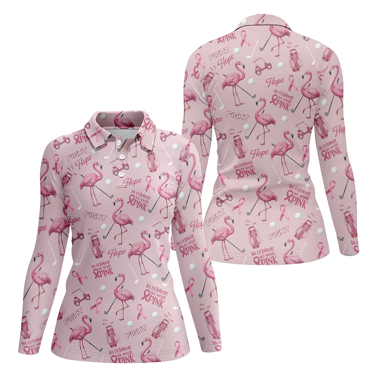 Funny Flamingo Pink Ribbon Golf Shirt, Breast Cancer Awareness Shirt, Ladies Golf Shirt, Golf Gift For Women