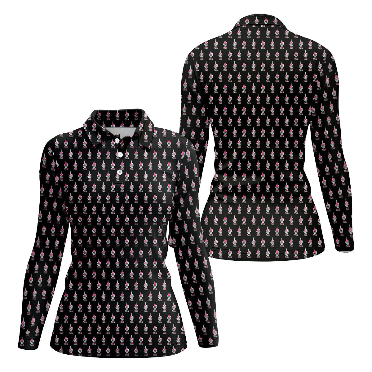 Funny Middle Finger Pink Ribbon Golf Shirt, Breast Cancer Golf Shirt, Fun Womens Golf Shirts