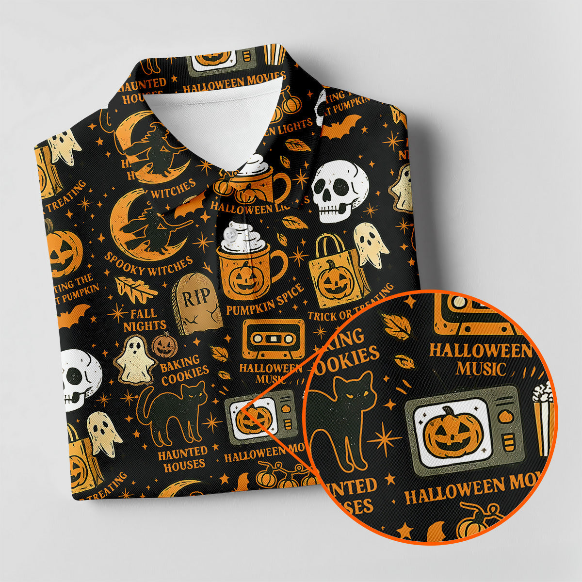 Vintage Halloween Cat Golf Polo Shirts, Halloween Theme Shirts, Ghost Pumpkin Ladies Golf Shirts, Golfing Apparel