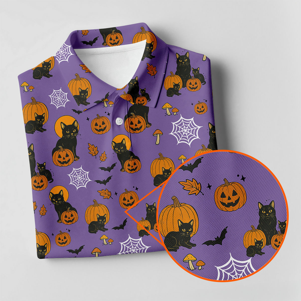 Halloween Cat Pumpkin Purple Golf Shirt, Sleeveless Polo Shirt, Ladies Golf Shirts, Golf Hoodie