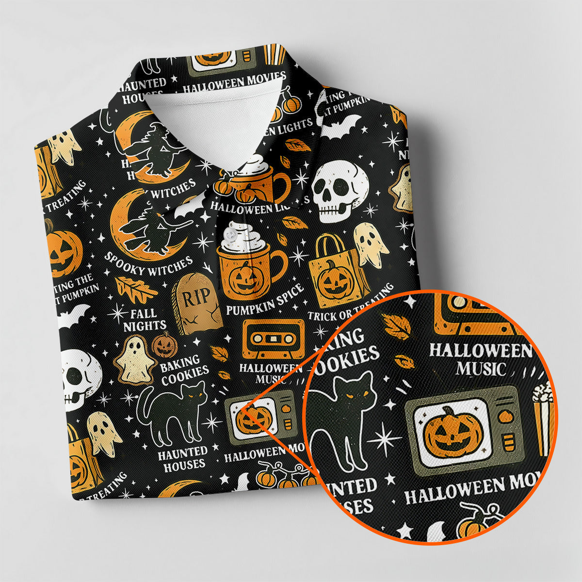 Vintage Halloween Spooky Witches Golf Polo Shirts, Halloween Theme Shirts, Ghost Pumpkin, Ladies Golf Shirts