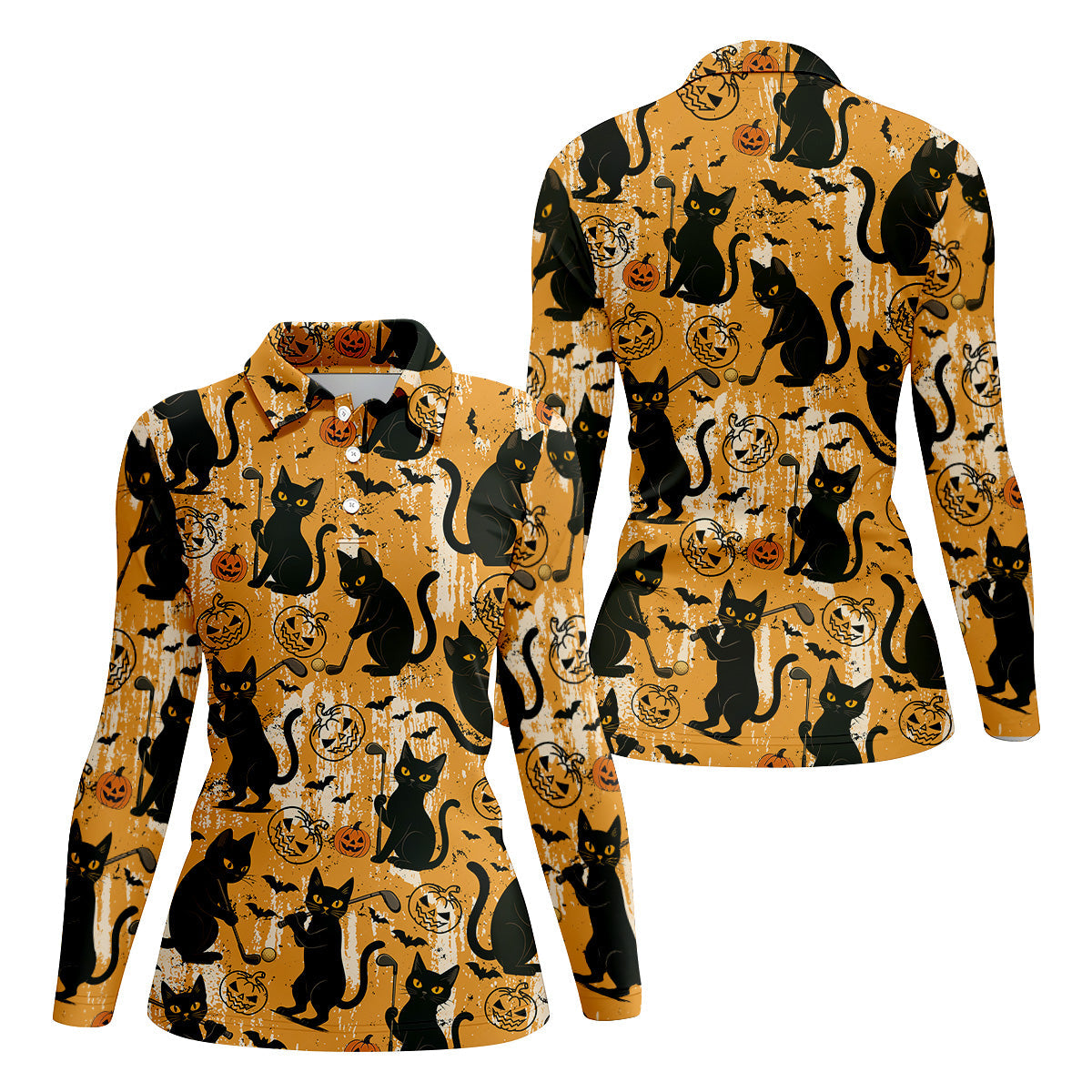Funny Black Cat Golf Polo Shirt, Halloween Golf Shirt, Womens Golf Polo, Halloween Polo Shirt