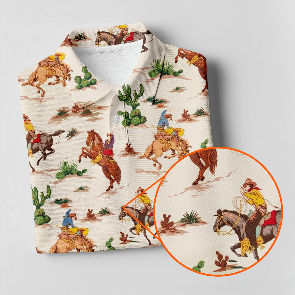 Cowboy Western Beige Polo Shirt, Women's Long Sleeve Golf Shirts, Ladies Golf Polos