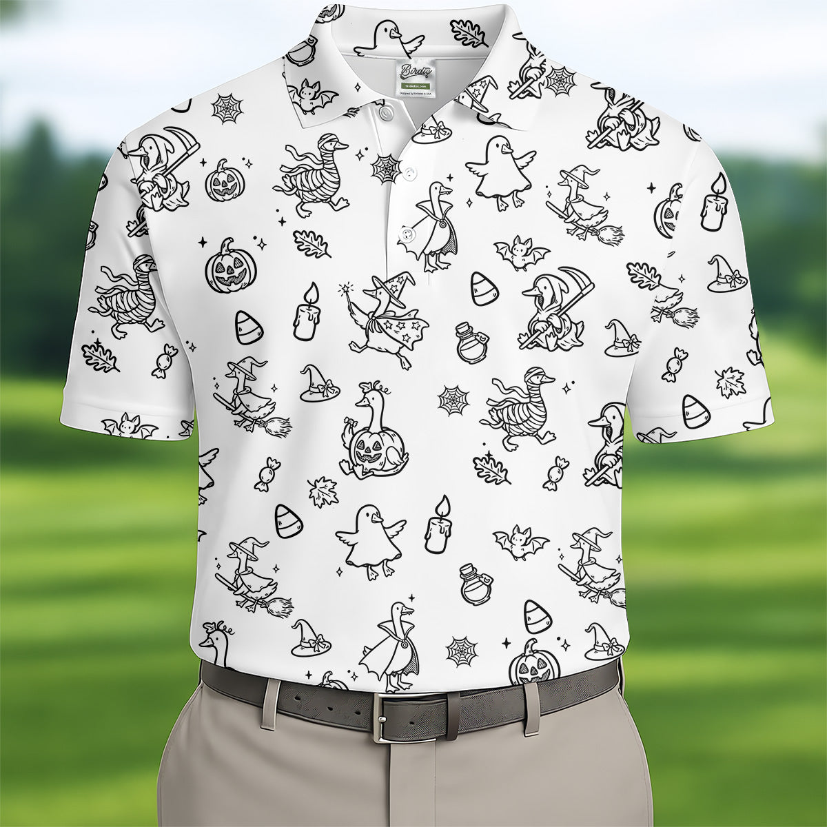 Goose Halloween, Doodle Pattern, Black And White Golf Polo, Mens Funny Golf Shirts, Long Sleeve Golf Shirts, Men Golf Polo