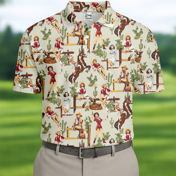 Desert Cowgirl Western Golf Shirt, Fun Golf Shirts For Men, Men's Golf Polo, Cool Golf Gifts