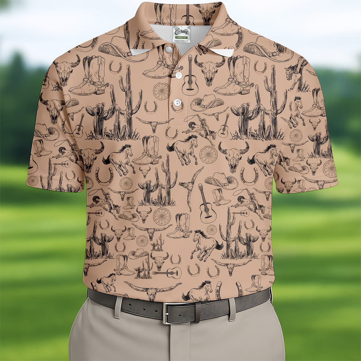 Brown Toile Western Golf Shirt, Mens Golf Polo Shirts, Golf Accessories For Men, Polo For Men