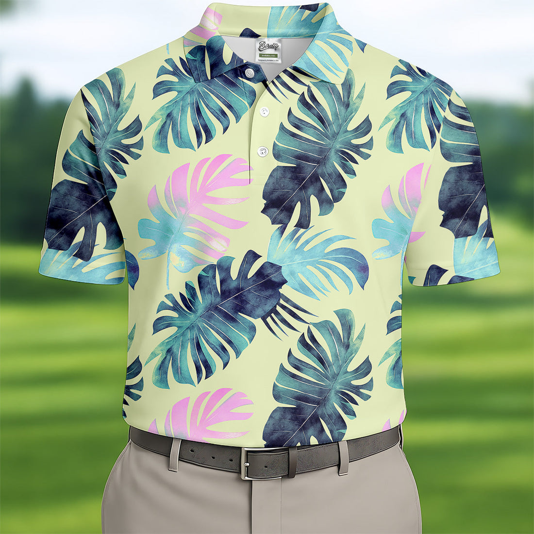 Tropical Palm Leaves Golf Tops For Men, Mens Golf Polo Shirts, Unique Gift For Golfer, Golfing Apparel