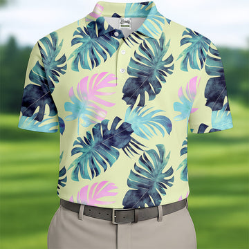 Tropical Palm Leaves Golf Tops For Men, Mens Golf Polo Shirts, Unique Gift For Golfer, Golfing Apparel