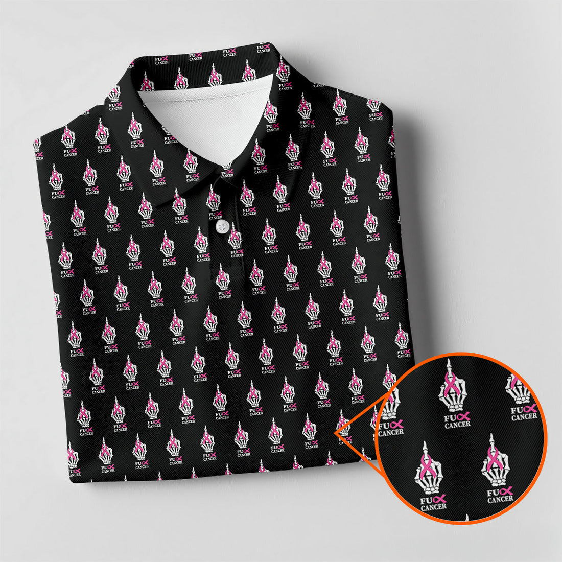 Funny Middle Finger Pink Ribbon Golf Shirt, Breast Cancer Golf Shirt, Fun Womens Golf Shirts