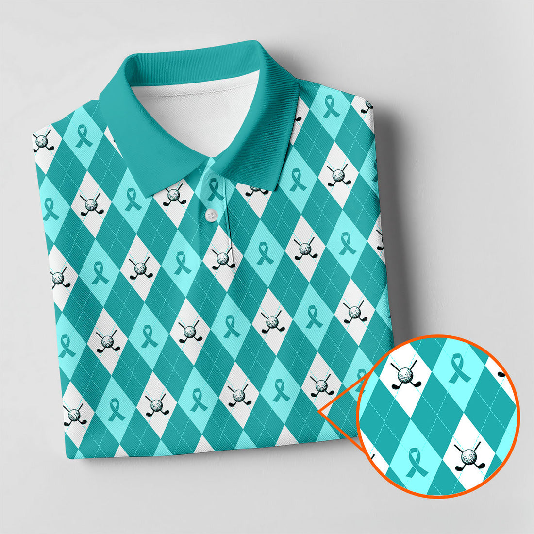 Ovarian Cancer Teal Argyle Womens Golf Shirts, Ovarian Cancer Awareness Shirt, Golf Gift For Womens