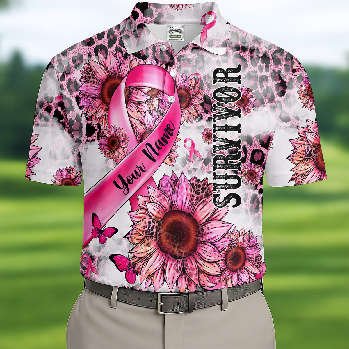Breast Cancer Golf Shirt, Mens Golf Polo Shirts, Pink Breast Cancer T-Shirts, Pink Ribbon Breast Cancer