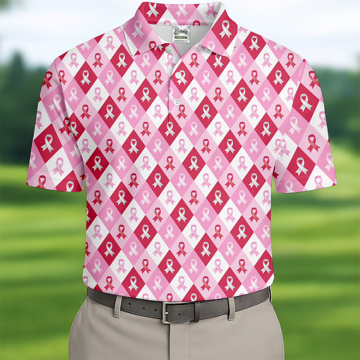 Breast Cancer Golf Shirt, Pink Argyle Golf Shirt, Breast Cancer Awareness Shirts, Golf Gift For Men