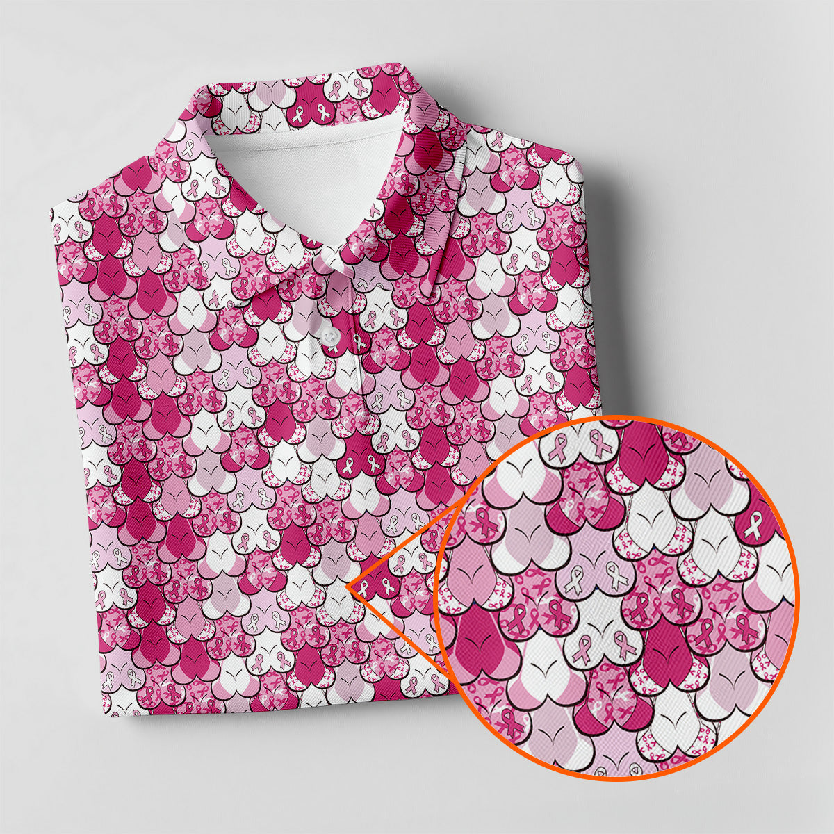 Funny Pink Ribbon Men's Polo Shirt, Breast Cancer Awareness Shirt, Pink Golf Shirt, Men Golf Gift