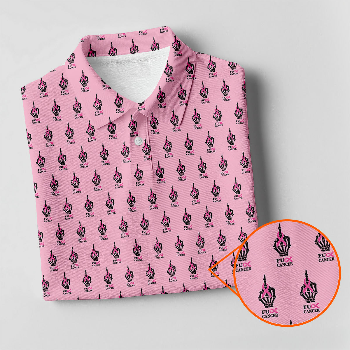 Funny Middle Finger Pink Golf Shirt, Breast Cancer Golf Shirt, Couple Golf Shirt, Matching Golf Shirt