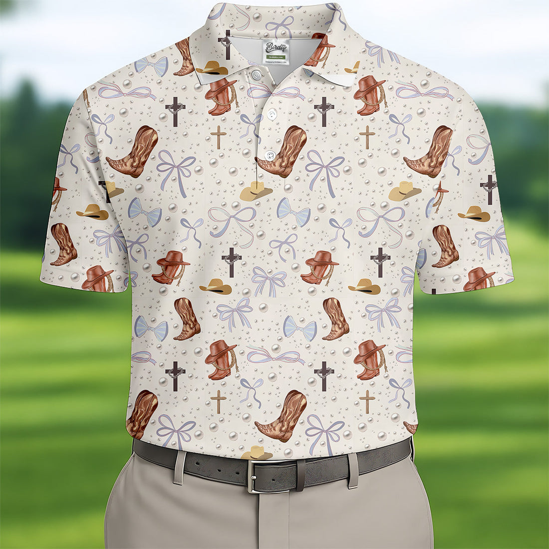 Coquette Pattern Western Golf Shirt, Fun Golf Shirts For Men, Men's Golf Polo, Golfing Apparel