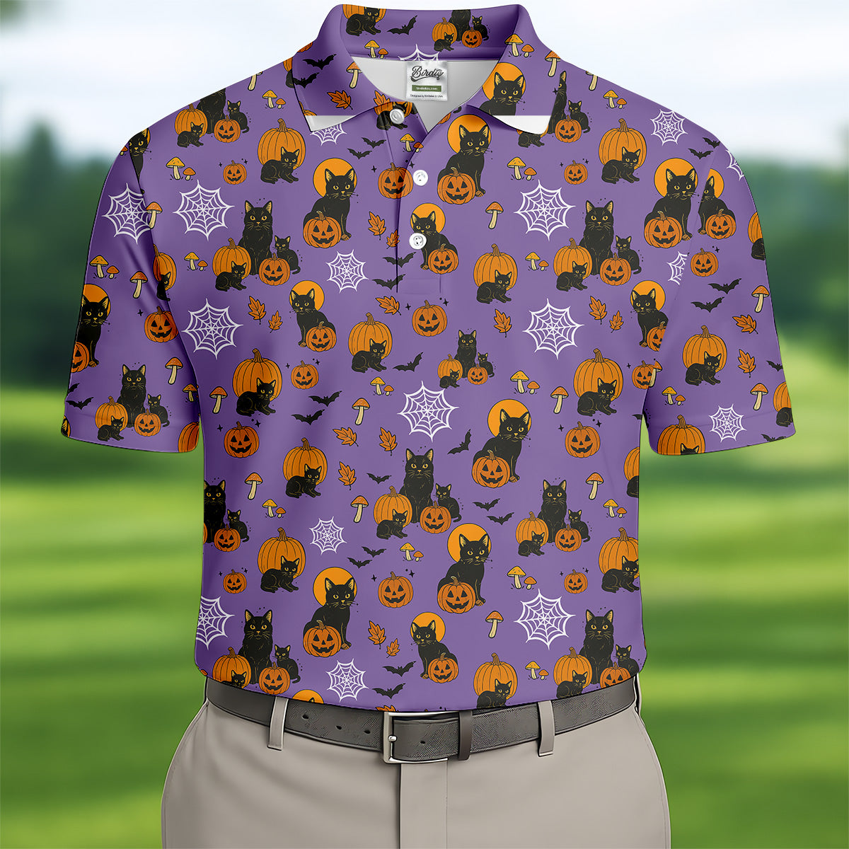 Halloween Cat Pumpkin Purple Golf Shirt, Golf Hoodie, Golf Gift For Men, Golfing Apparel