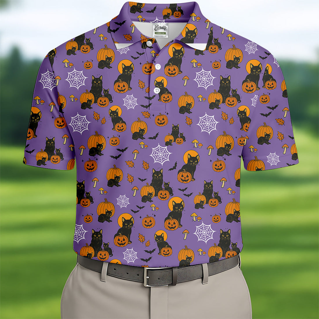 Halloween Cat Pumpkin Purple Golf Shirt, Golf Hoodie, Golf Gift For Men, Golfing Apparel