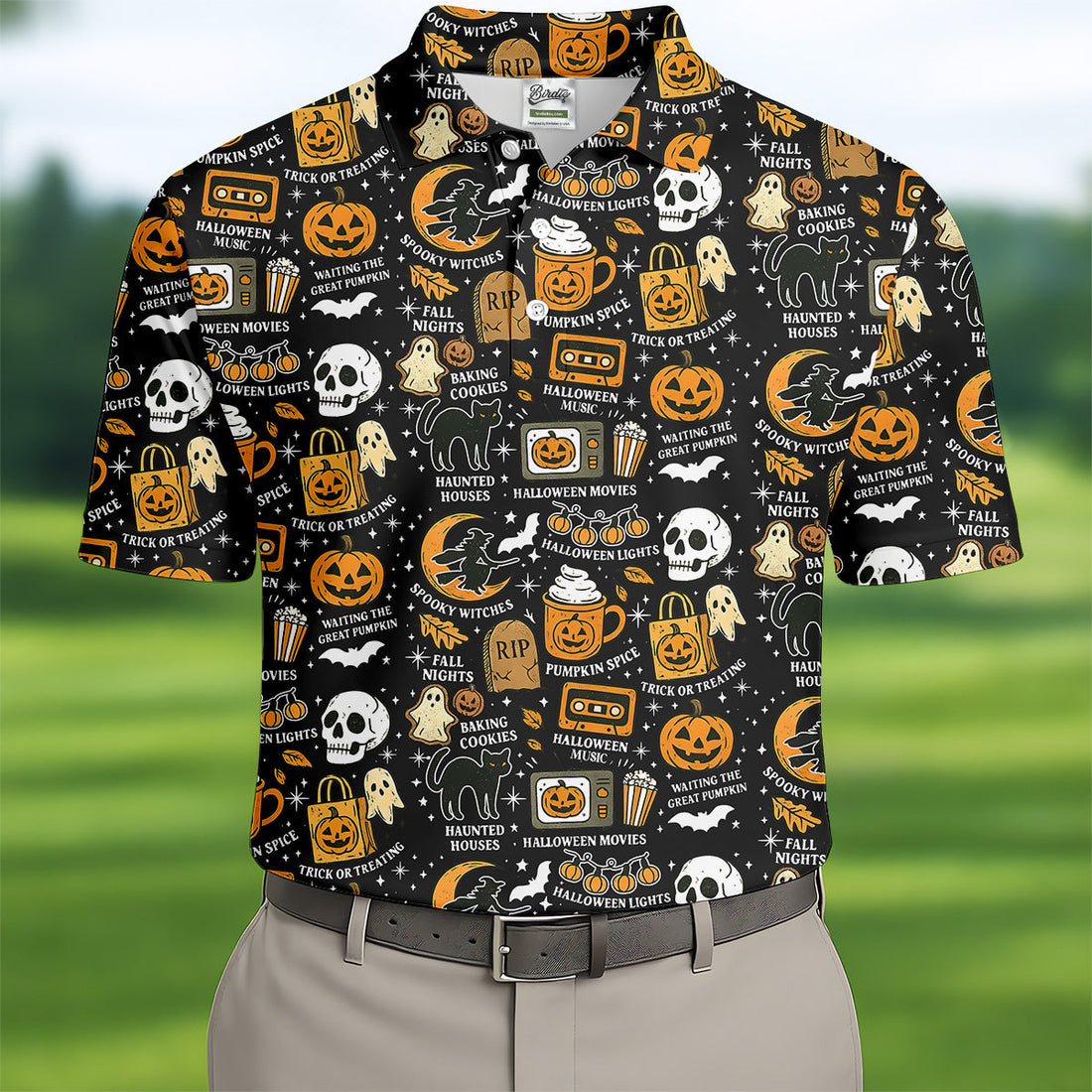 Vintage Halloween Spooky Witches Golf Polo Shirts, Halloween Theme Shirts, Ghost Pumpkin, Fun Golf Shirts For Mens