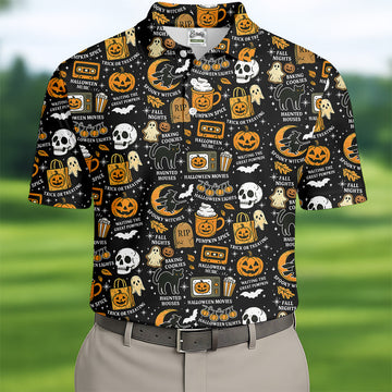 Vintage Halloween Spooky Witches Golf Polo Shirts, Halloween Theme Shirts, Ghost Pumpkin, Fun Golf Shirts For Mens