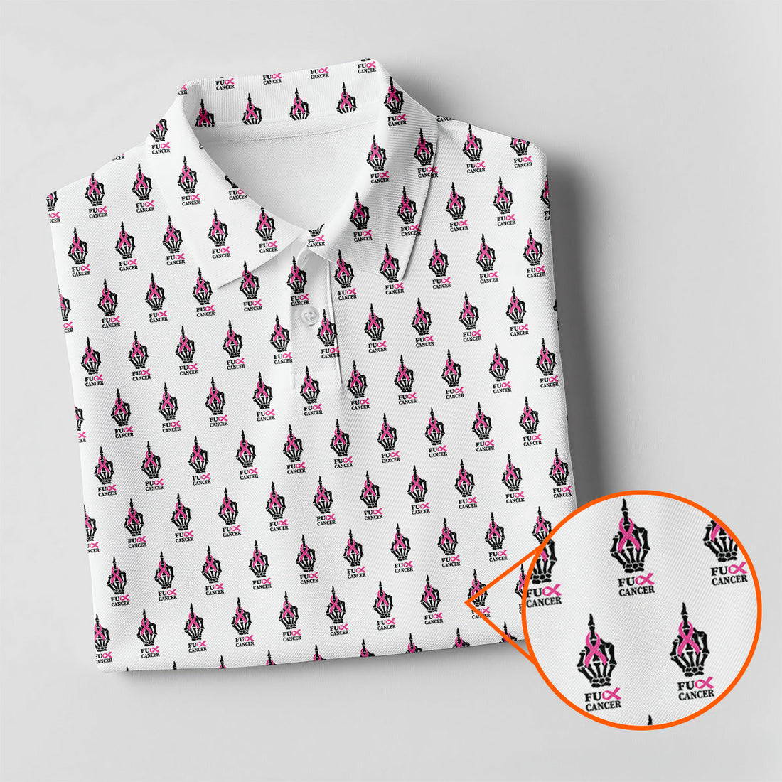 Funny Middle Finger Pink Ribbon Men's Golf Shirt, Breast Cancer Golf Shirt, Fun Golf Shirts For Men