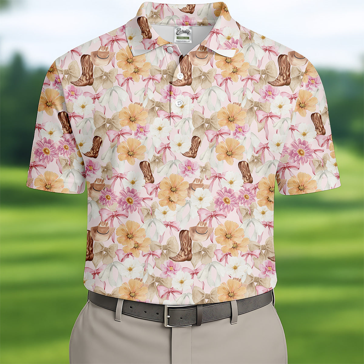 Coquette Flower Western Golf Shirt, Cute Golf Outfit, Matching Golf Shirt, Men's Golf Polo