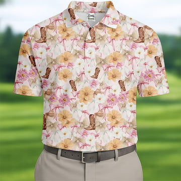 Coquette Flower Western Golf Shirt, Cute Golf Outfit, Matching Golf Shirt, Men's Golf Polo