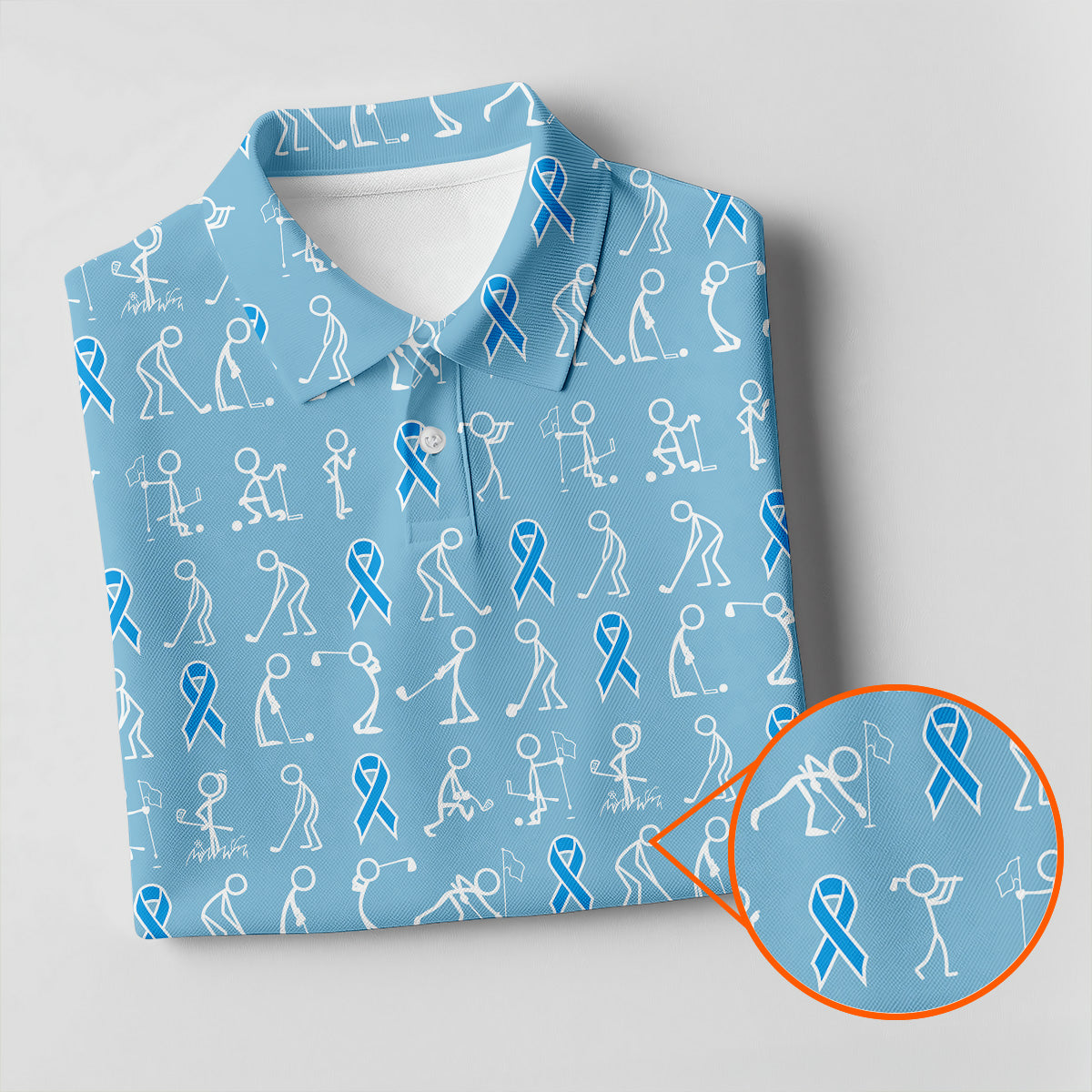 Funny Stick Figure Men's Golf Shirt, Prostate Cancer Awareness Shirt, Blue Golf Shirt, Golf Gift For Men