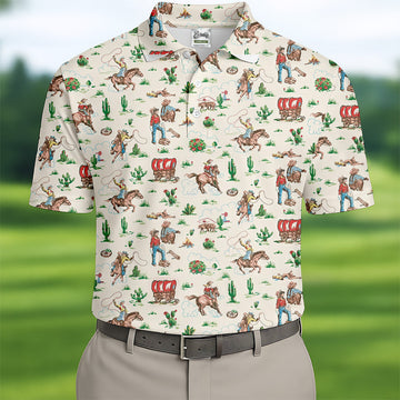 Cowboy Western White Polo Shirt Mens, Cute Golf Outfit, Matching Golf Shirt, Men's Golf Polo