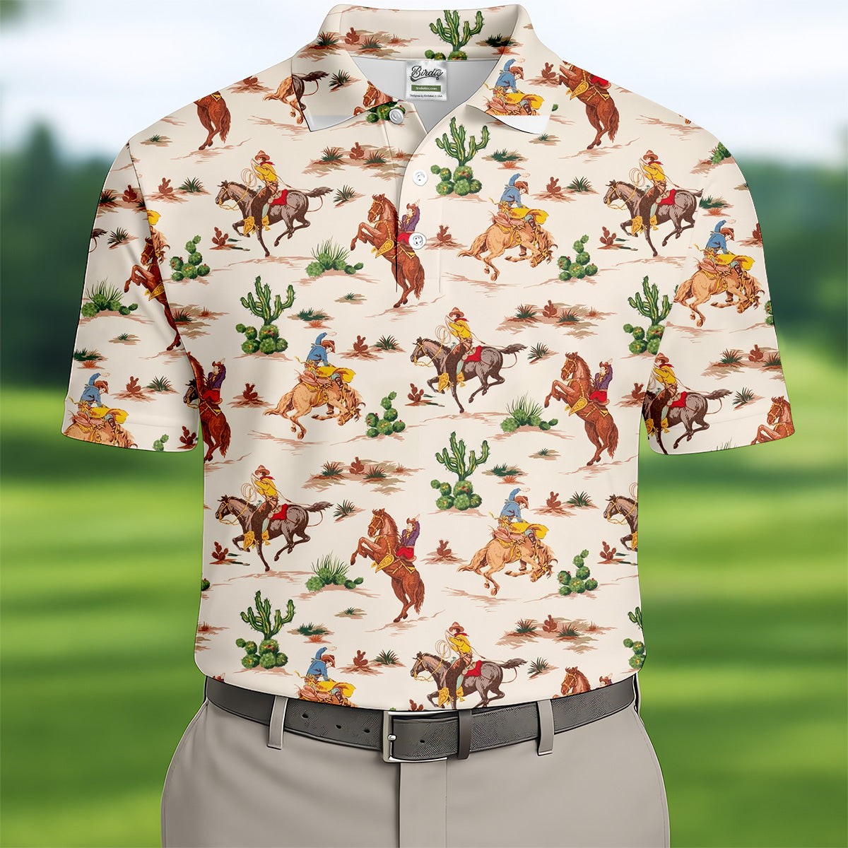 Cowboy Western Beige Polo Shirt, Western Golf Shirt, Unique Gift For Golfer, Funny Golf Shirt For Men