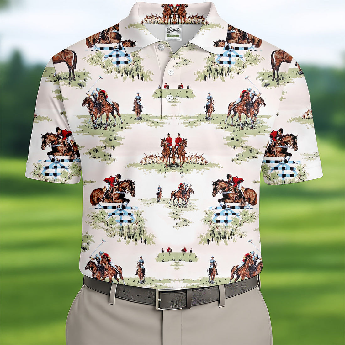 Equestrian Theme Mens Golf Polo Shirts, Unique Gift For Golfer, Golf Accessories For Men