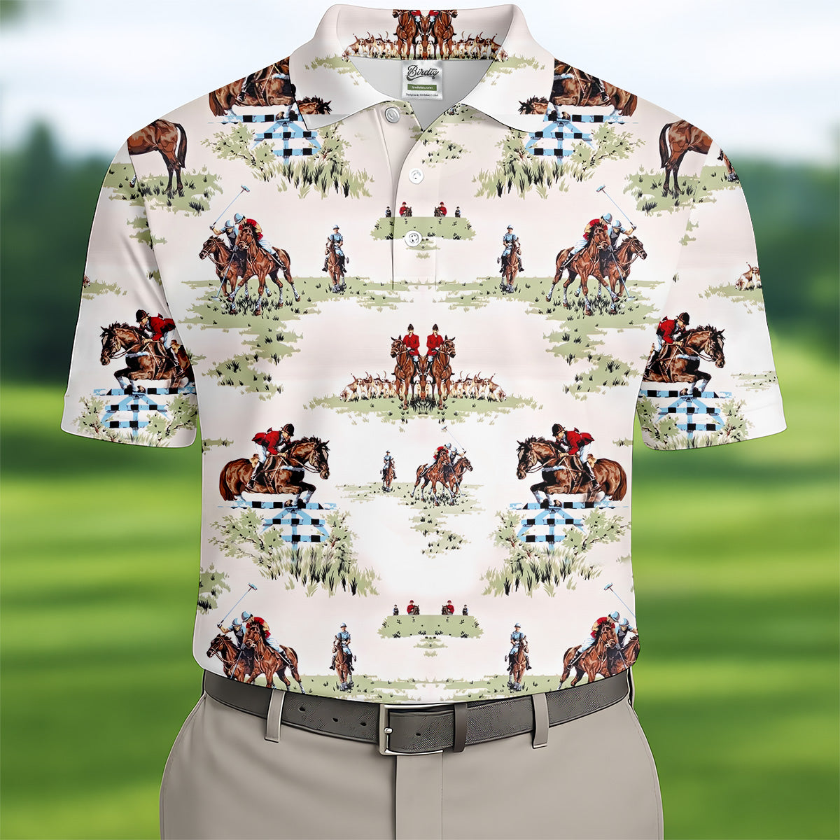 Equestrian Theme Mens Golf Polo Shirts, Unique Gift For Golfer, Golf Accessories For Men