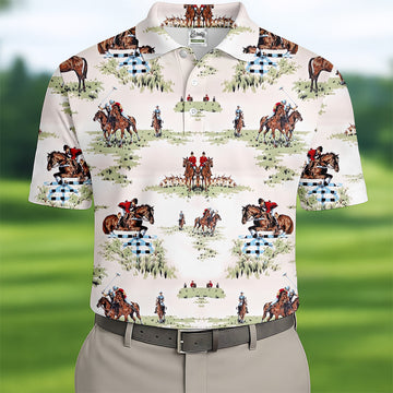 Equestrian Theme Mens Golf Polo Shirts, Unique Gift For Golfer, Golf Accessories For Men