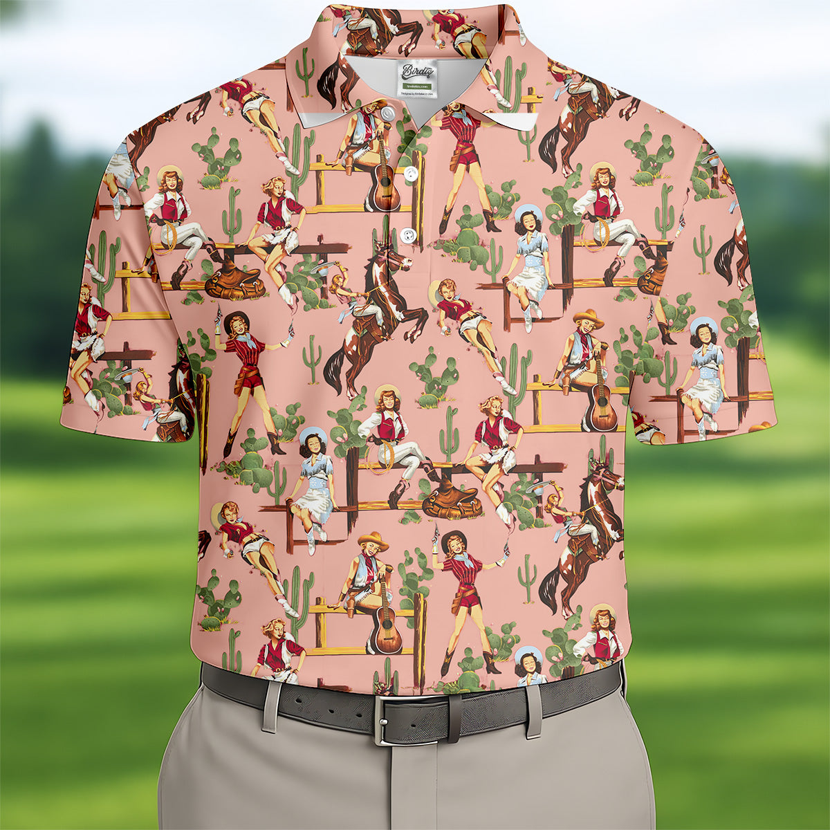 Desert Cowgirl Western Golf Shirt, Mens Golf Polo Shirts, Unique Gift For Golfer, Golfing Apparel