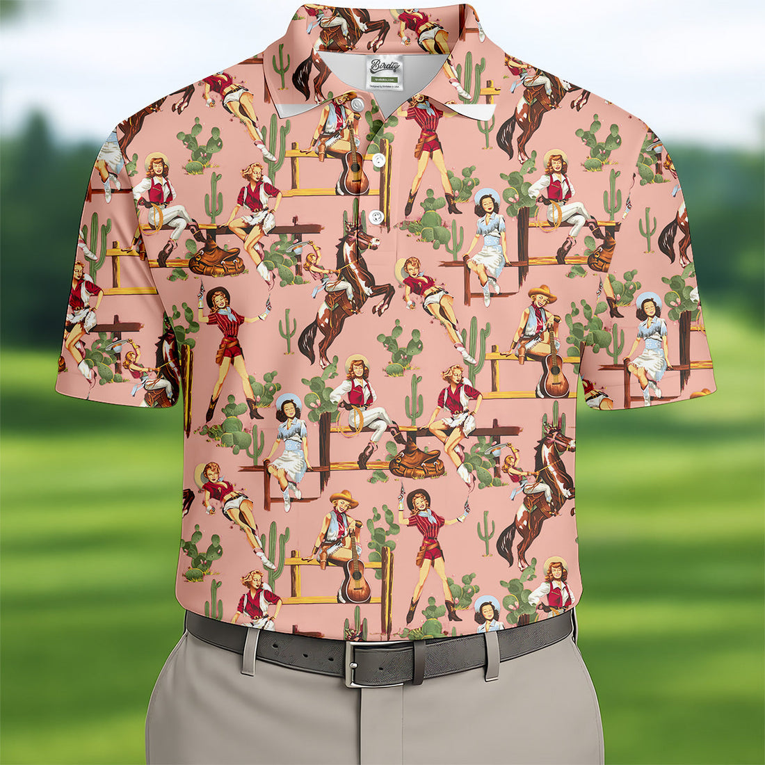 Desert Cowgirl Western Golf Shirt, Mens Golf Polo Shirts, Unique Gift For Golfer, Golfing Apparel
