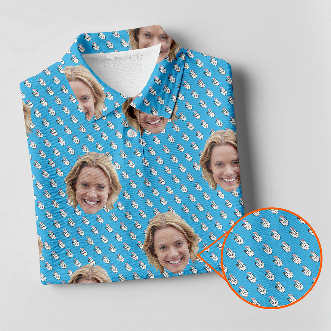 Funny Hands Blue Golf Polo Shirt, Custom Face Golf Shirt, Fun Womens Golf Shirts, Ladies Golf Shirt