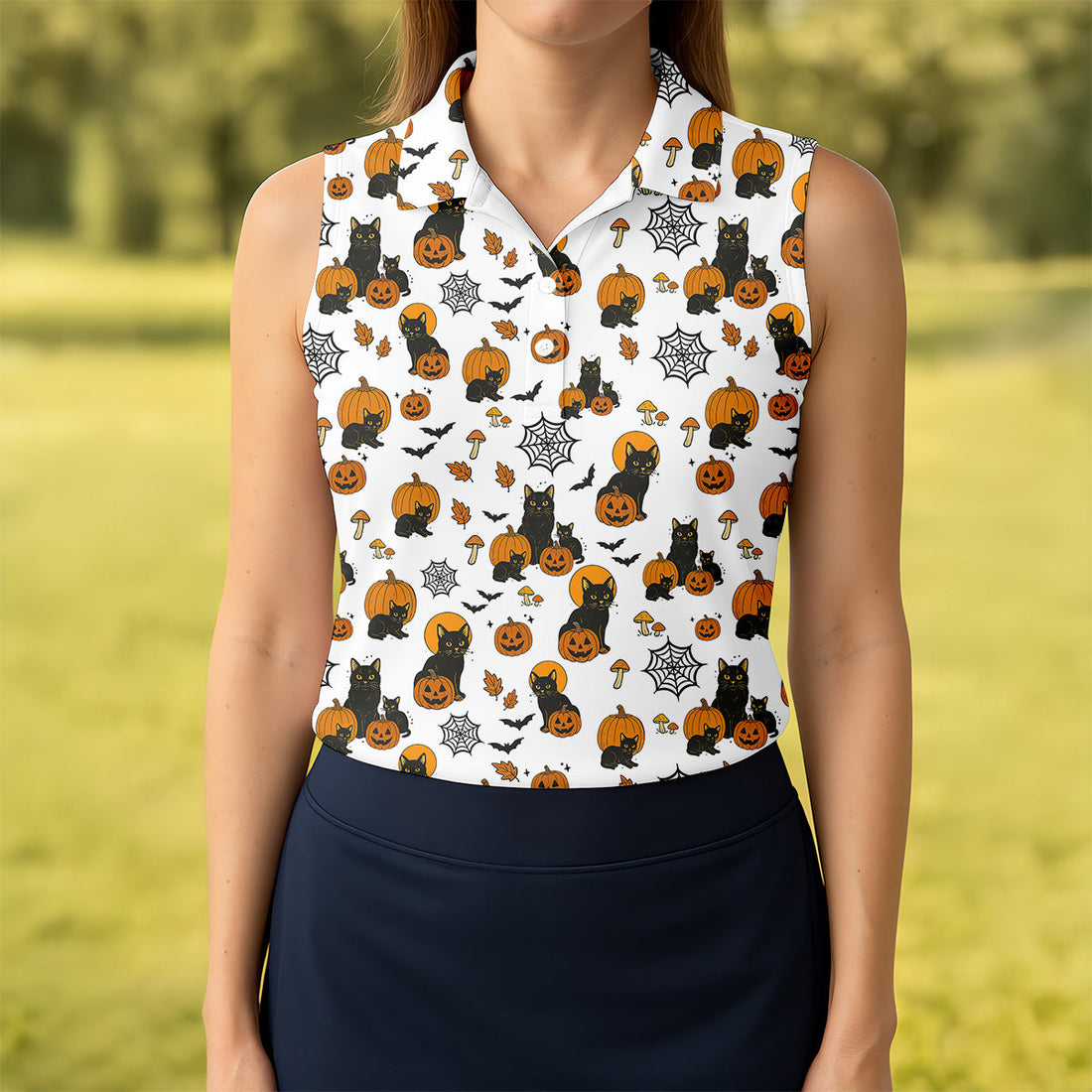 Halloween Black Cat, Pumpkin Shirt, Funniest Halloween Shirts, Womens Golf Tops, Ladies Golf Polo, Golfing Apparel