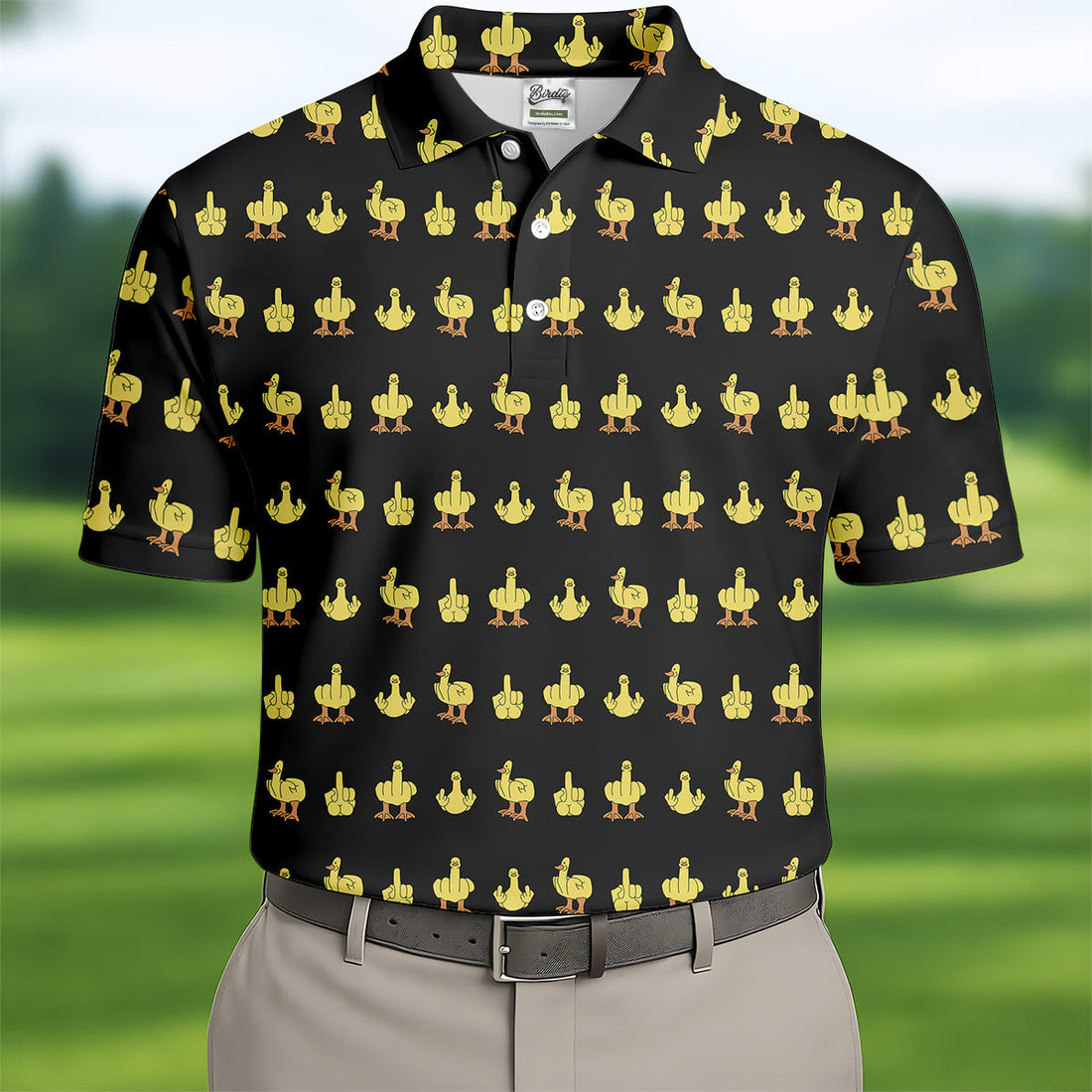 Funny Yellow Duck Men's Golf Polo Shirt, Funny Middle Finger Golf Shirt, Fun Golf Polo Shirt, Golf Gift For Him