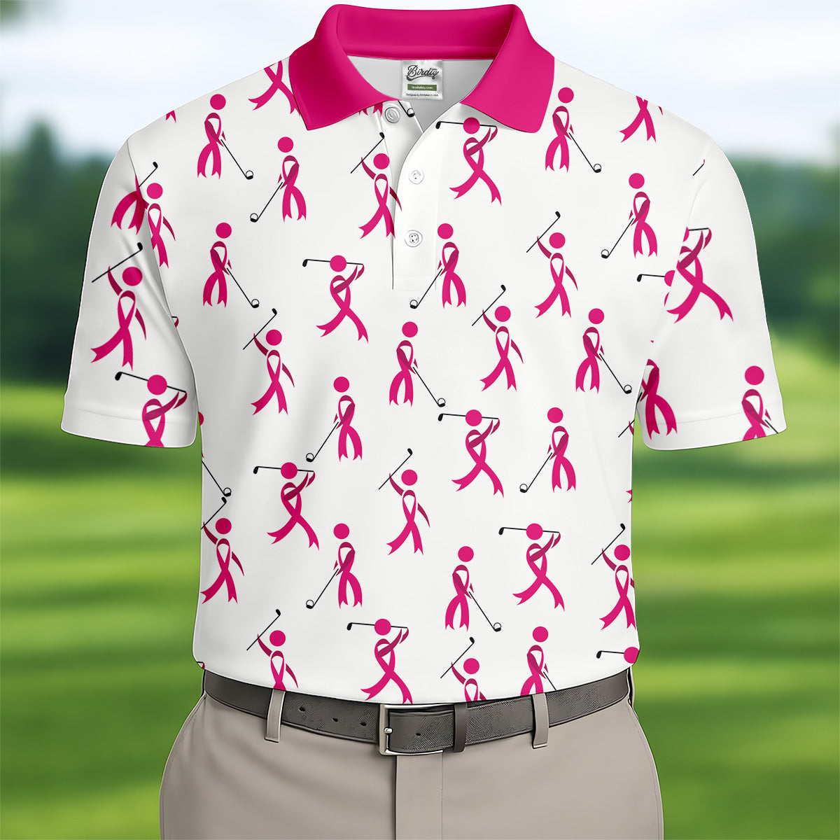 Funny Stick Figure Breast Cancer Golf Shirt, Fun Golf Shirts For Men, Breast Cancer Support Shirt