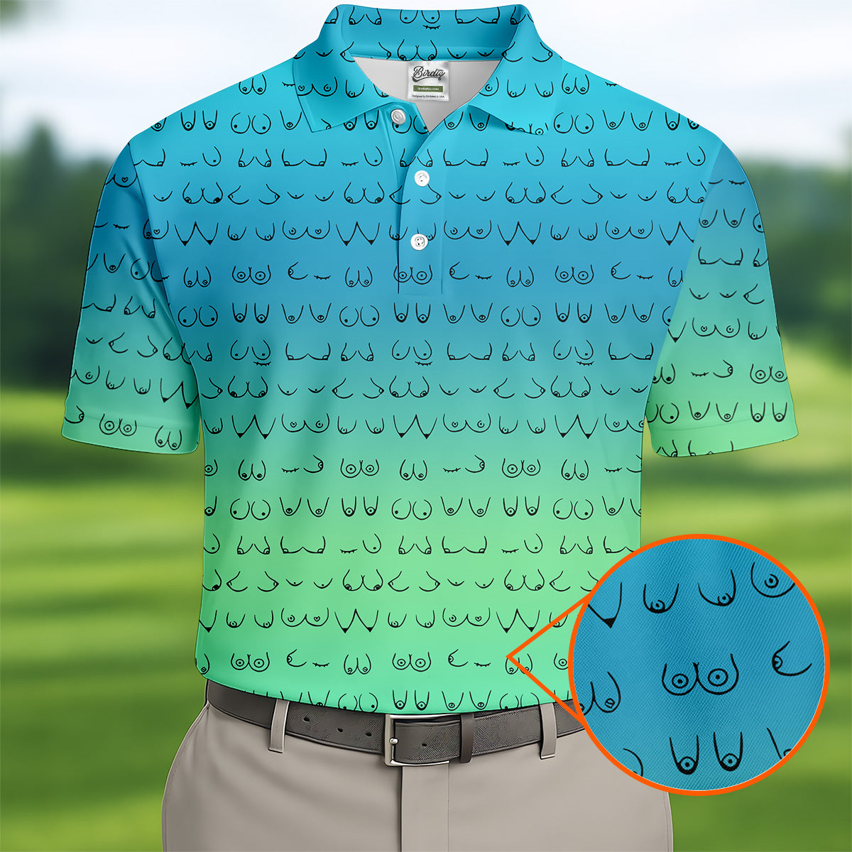 Blue Ombre Boobs Golf Shirt, Fun Golf Shirts For Men, Mens Golf Polo Shirts, Cool Golf Gifts