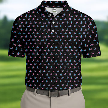 Funny Stick Figure Men's Golf Polo Shirt, Funny Position Golf Polo, Fun Men Golf Shirts, Golf Gift For Him