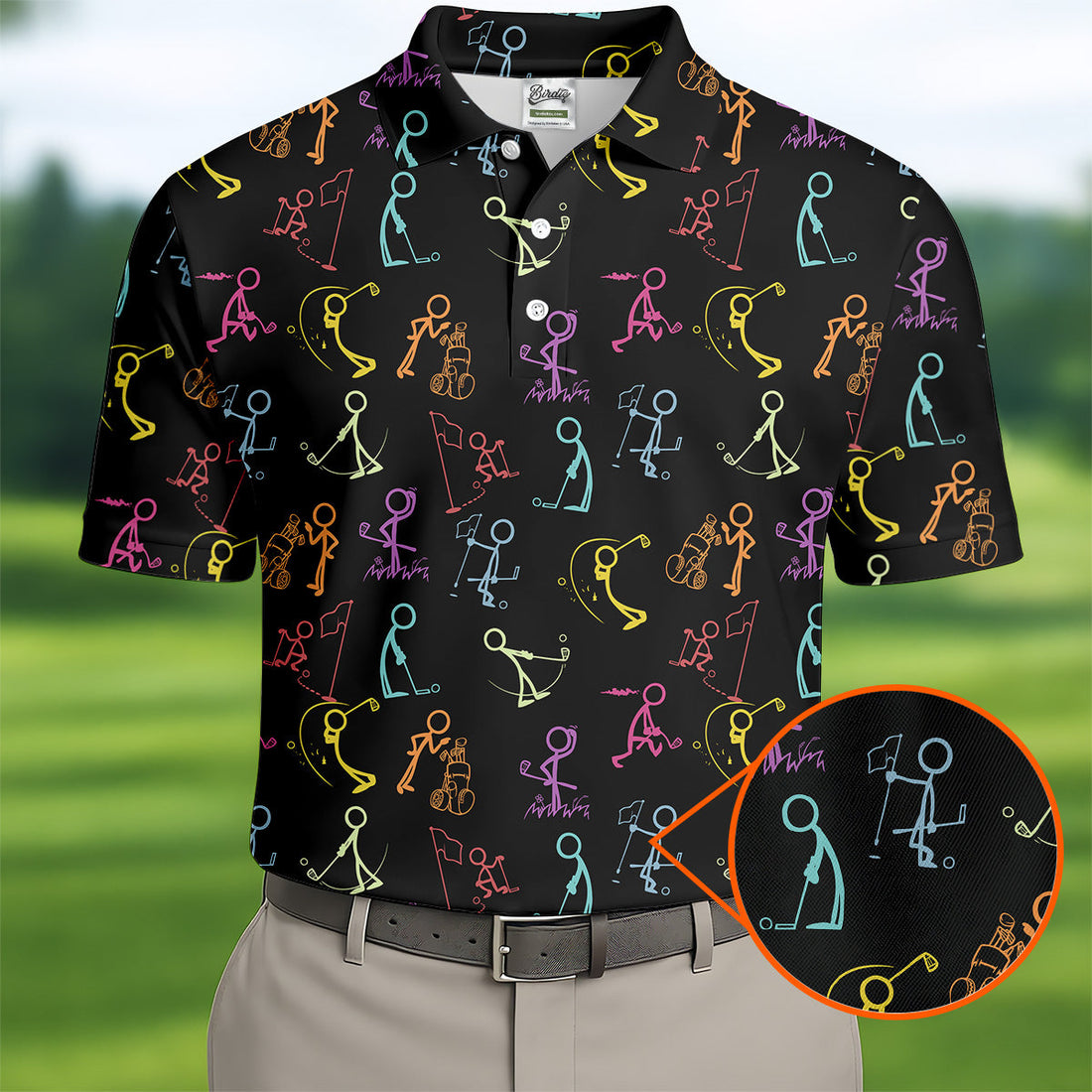 Funny Stickman Golfer Pose Black Golf Shirt, Unique Gift For Golfer, Men's Golf Polo, Golfing Apparel