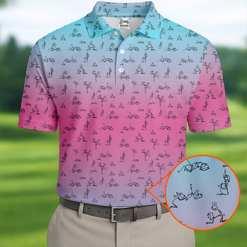 Stick Figure Couple Pink Blue Fun Men's Golf Polos, Unique Gift For Golfer, Polo For Men
